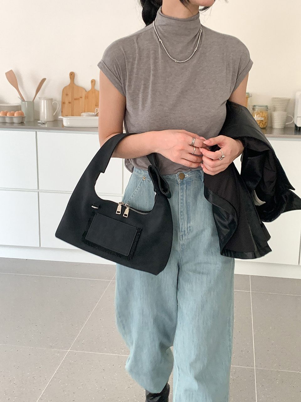 Suede Pocket Tote Bag/Shoulder Bag
