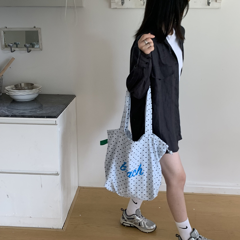 [3 colors] Dot Lettering String Bucket Bag