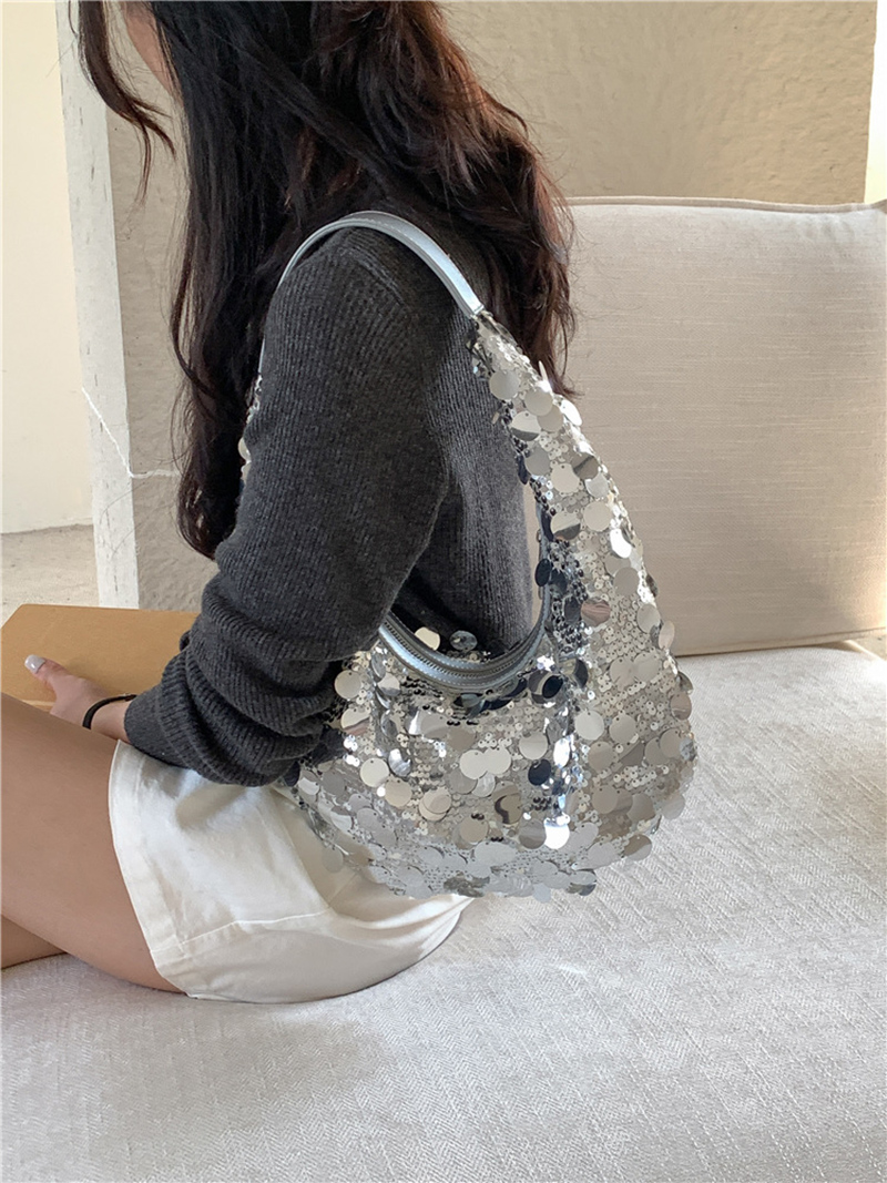 Sequined round zipper shoulder bag (2 colors)