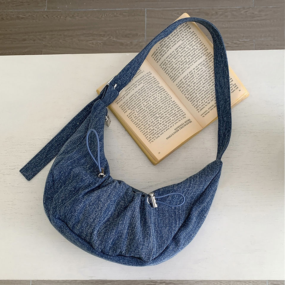 Ditto Cross Silver Denim Shirred Shoulder Bag