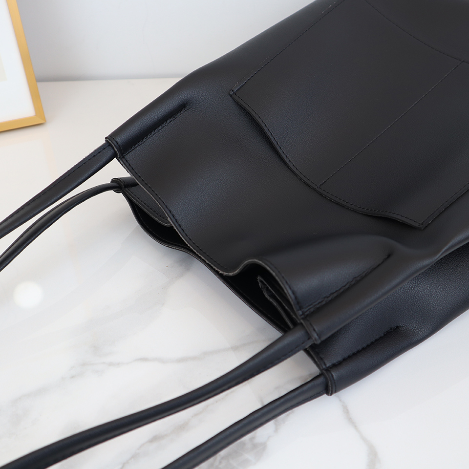 2-Pocket Square Leather Tote Bag/Shoulder Bag