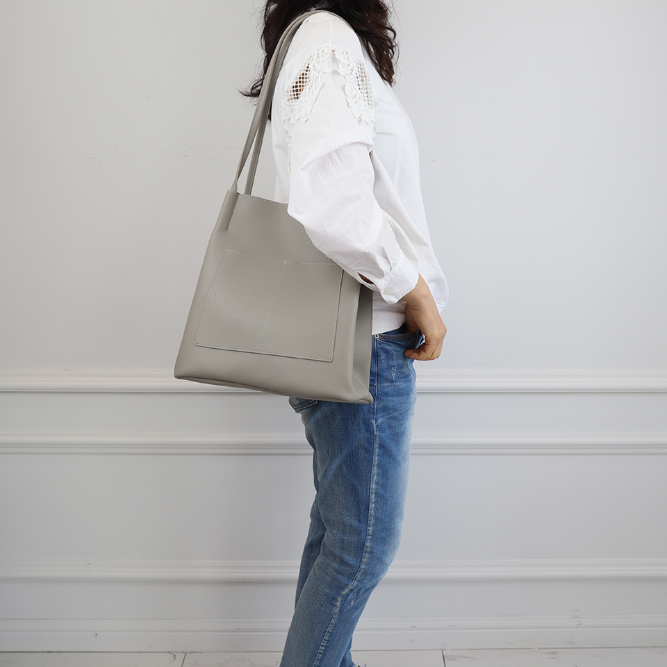2-Pocket Square Leather Tote Bag/Shoulder Bag