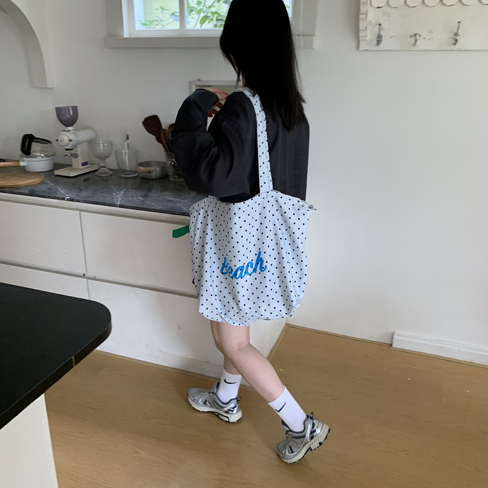 [3 colors] Dot Lettering String Bucket Bag