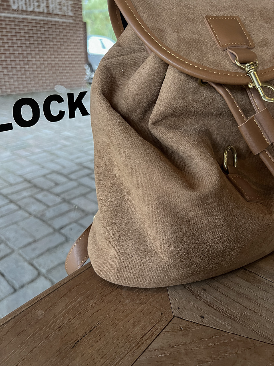 Suede String Buckle Bucket Bag/Backpack