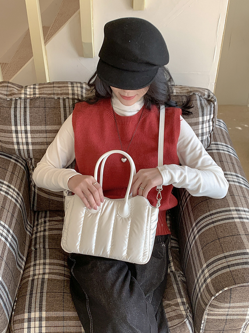 Down nylon quilted tote bag