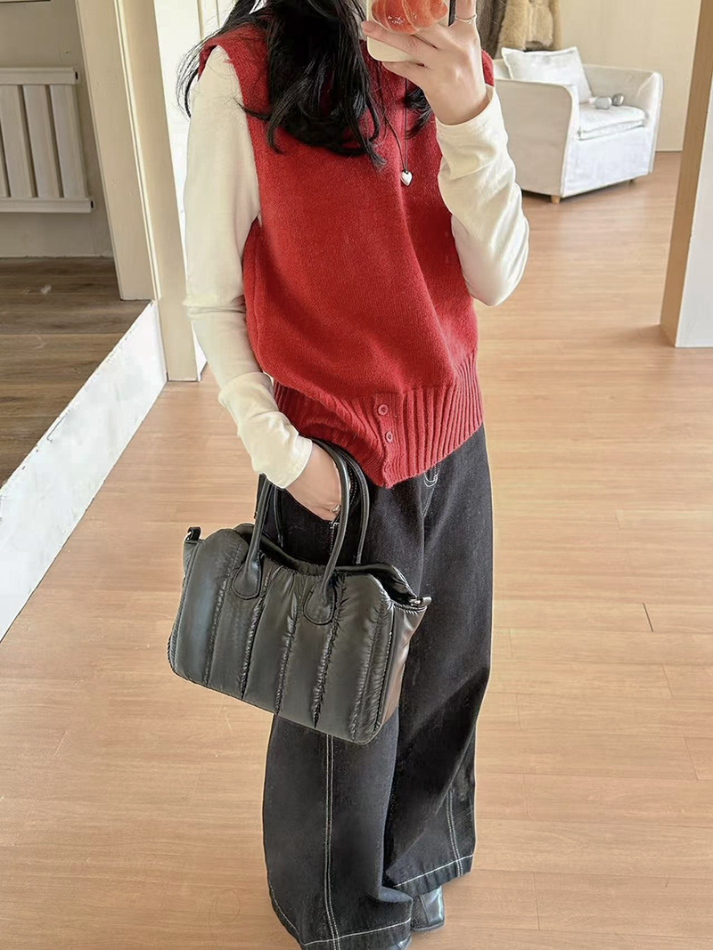 Down nylon quilted tote bag
