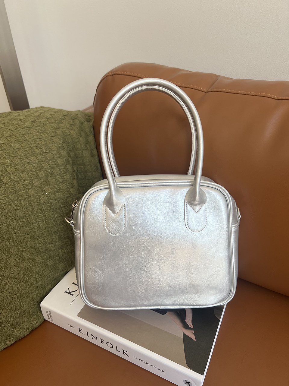 Tammy Square Glossy Silver Mini Tote Bag