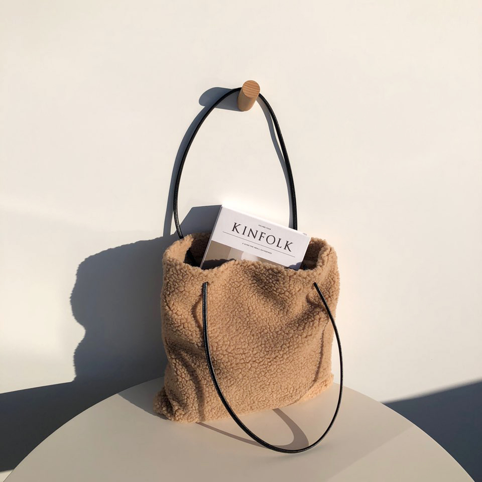 Fleece Leather Drawstring Boa Eco Bag