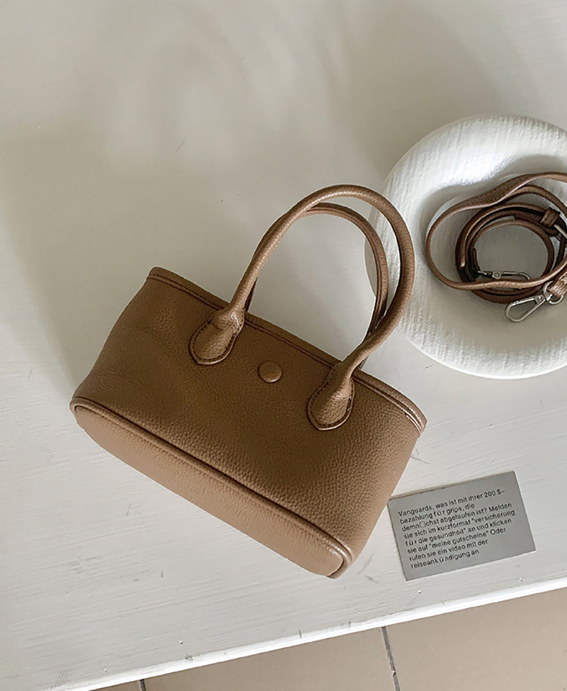 Button Square Leather Mini Tote Bag