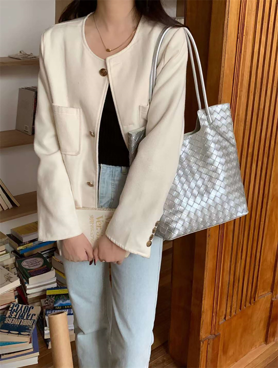 [Pouch Set] Classic Leather Square Tote Bag/Shoulder Bag