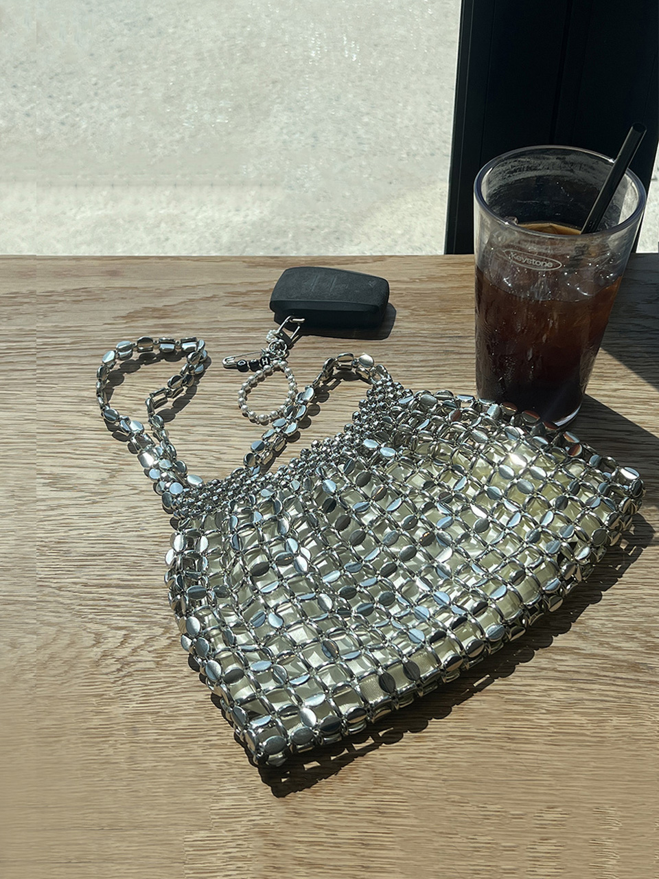 Metal Bead Net Mini Shoulder Bag