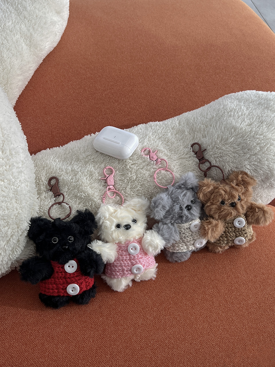 Knitted teddy bear button charm