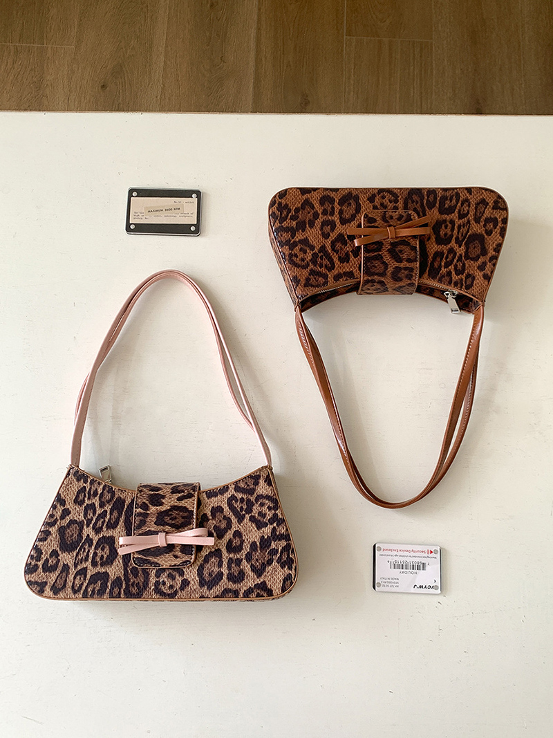 [2 colors] Leopard Ribbon Leather Tote Bag/Shoulder Bag