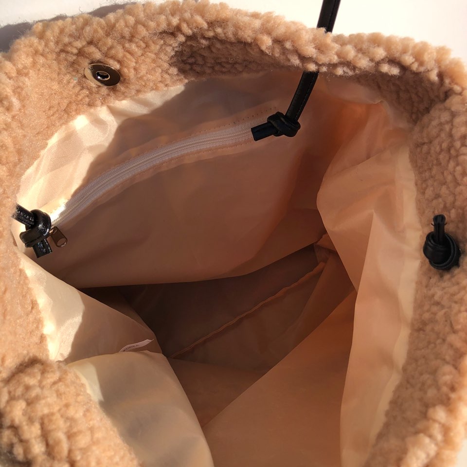 Fleece Leather Drawstring Boa Eco Bag