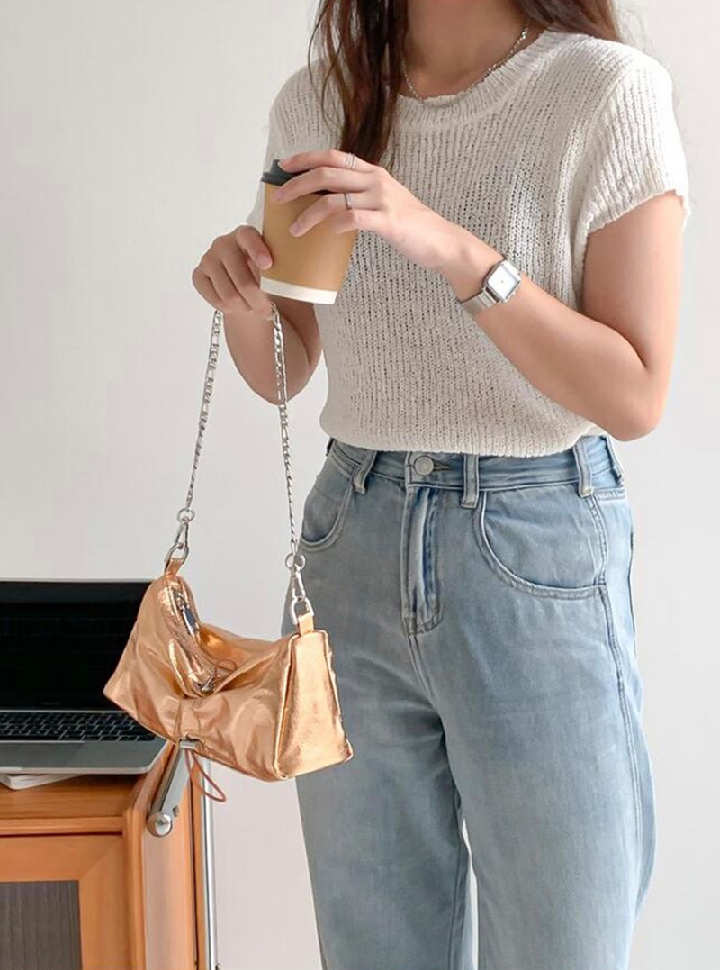 Monroe Cross Shirring Silver Mini Chain Bag