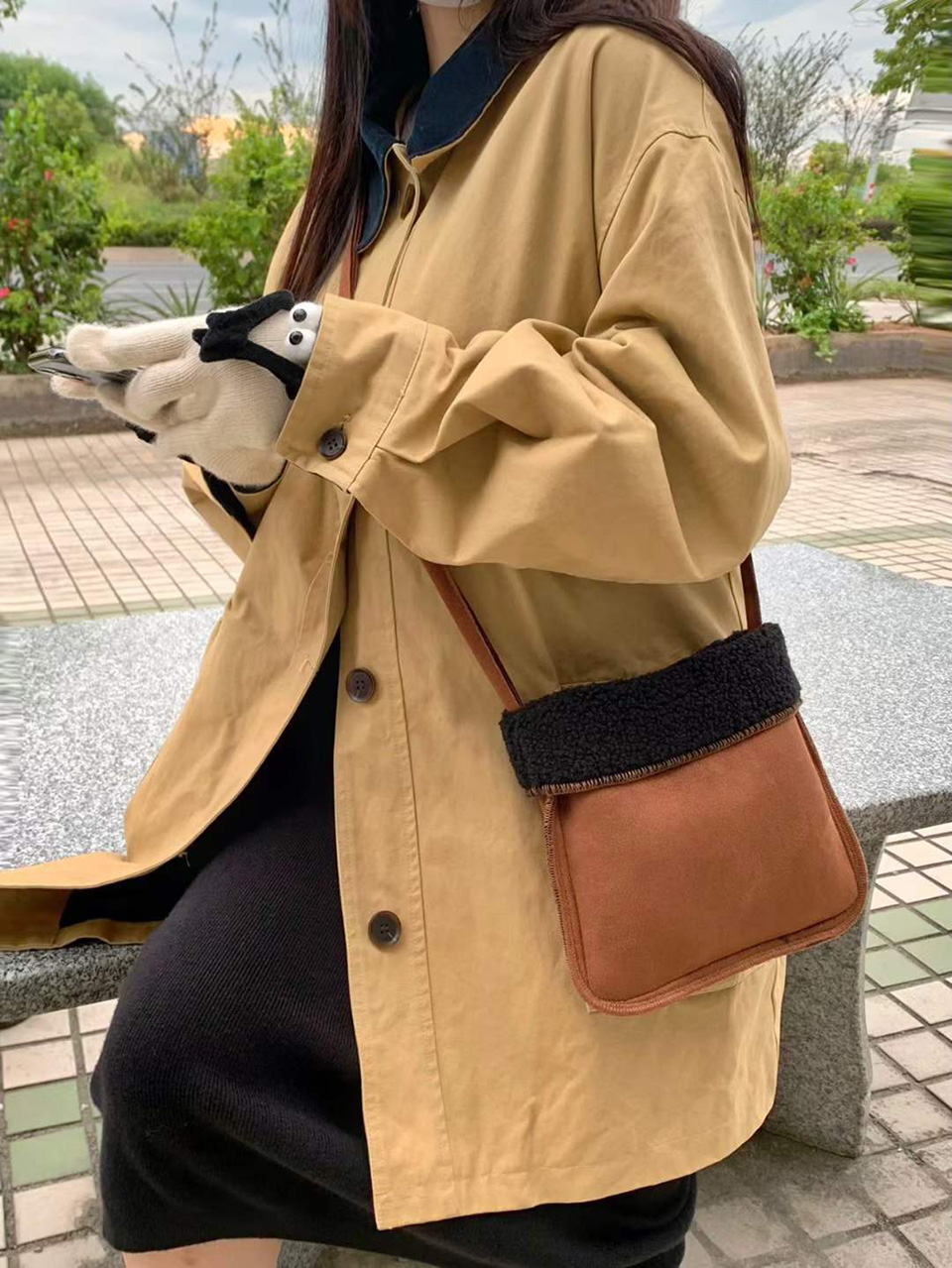 Fluffy fur suede mini bag