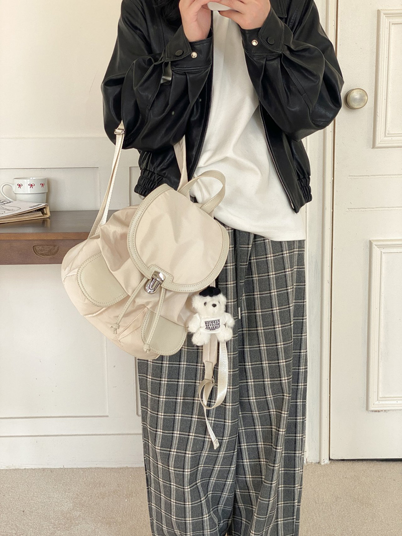 Buckle nylon string pocket daily backpack