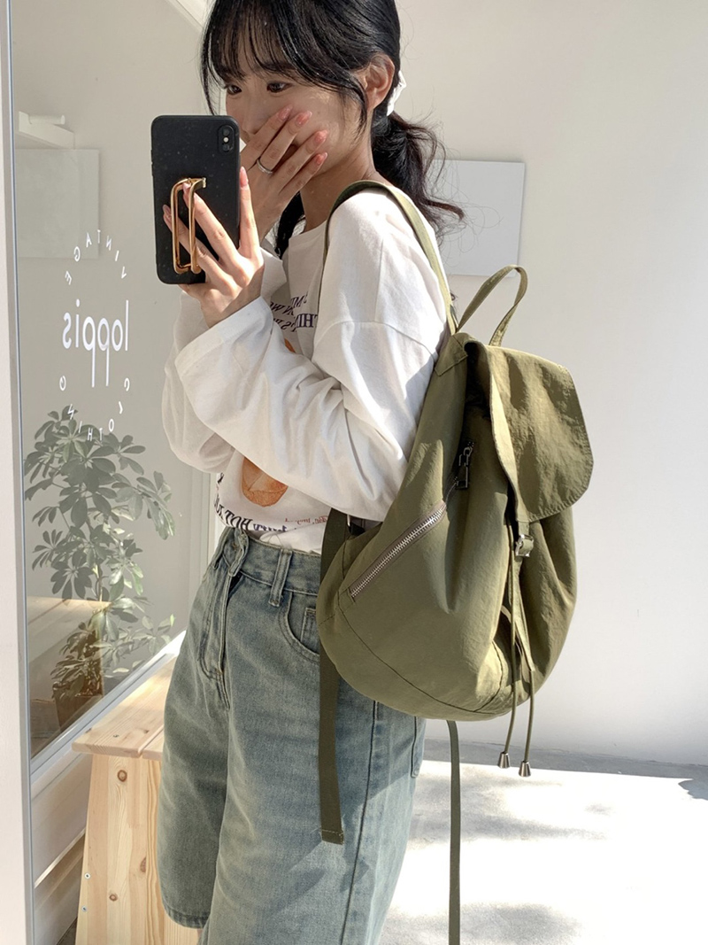 Buckle side zip-up nylon backpack (4 colors)