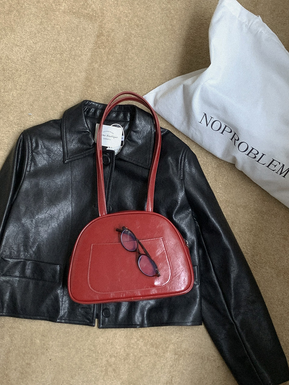Cracked Round Leather Tote Bag/Shoulder Bag