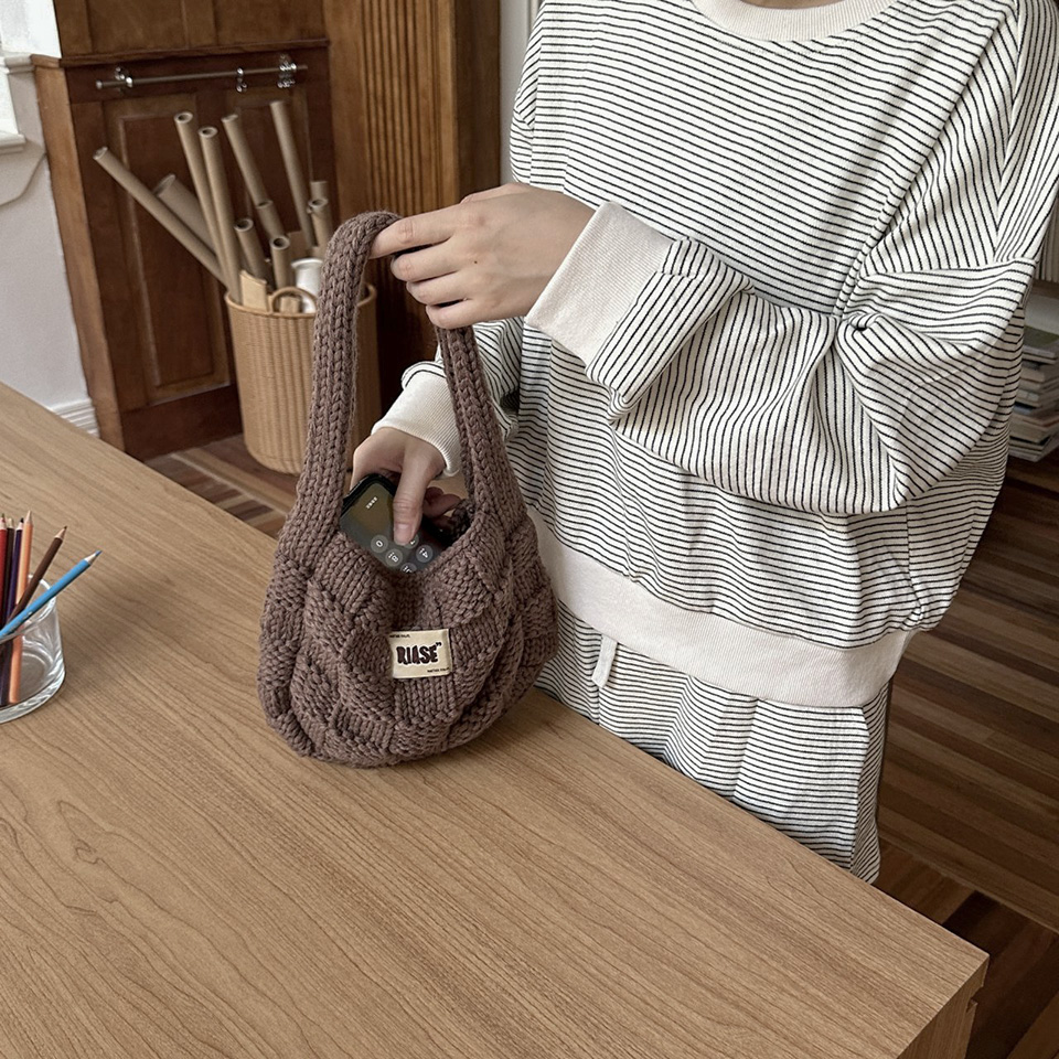 Knitted round crochet tote bag