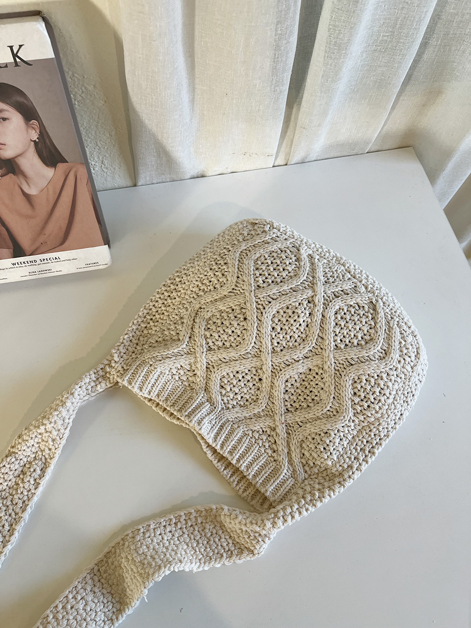 Knit twist crochet shoulder eco bag