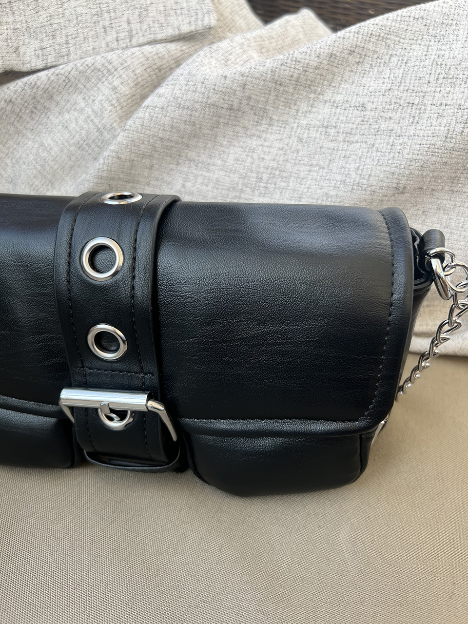 Eyelet Leather Belt Chain Mini Shoulder Bag
