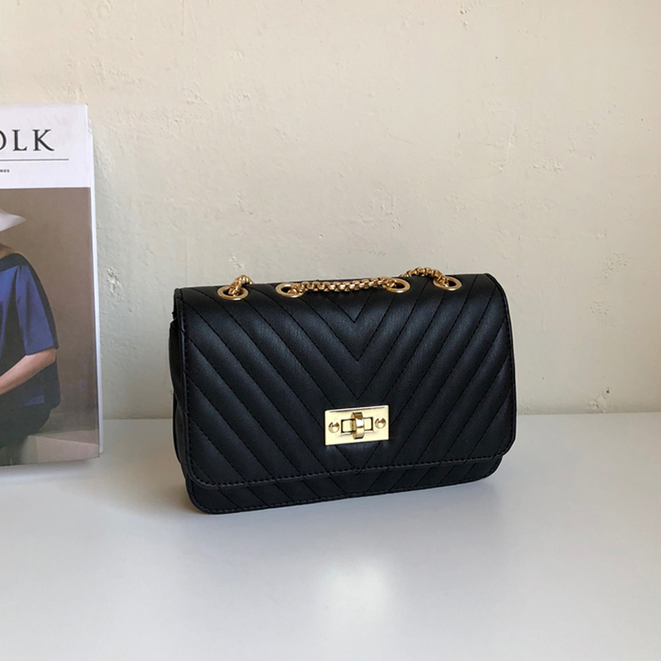 V-Quilted Mini Square Chain Bag