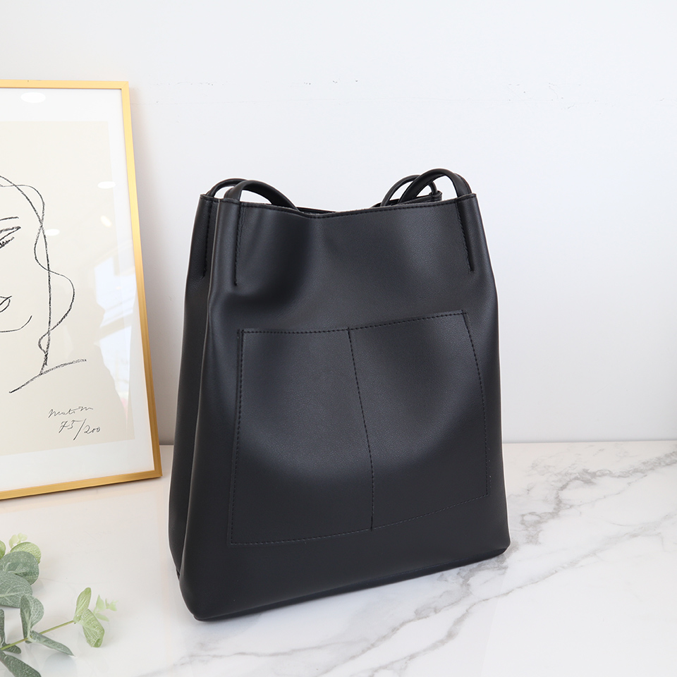 2-Pocket Square Leather Tote Bag/Shoulder Bag