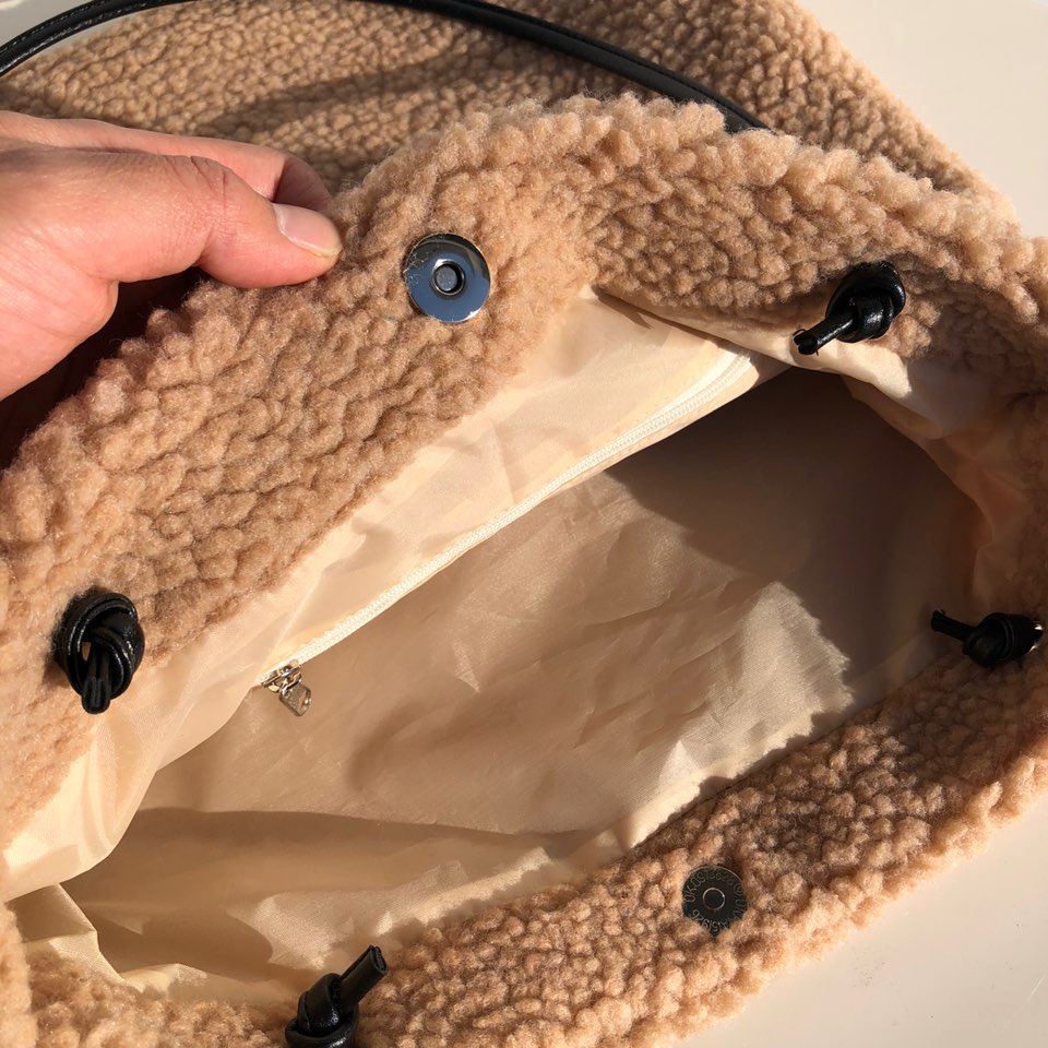 Fleece Leather Drawstring Boa Eco Bag