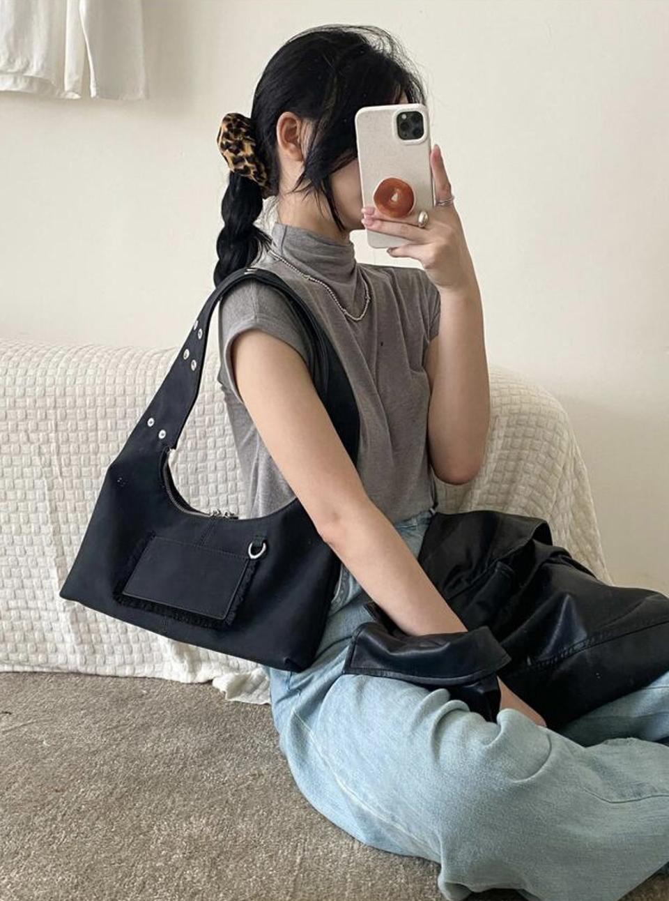 Suede Pocket Tote Bag/Shoulder Bag
