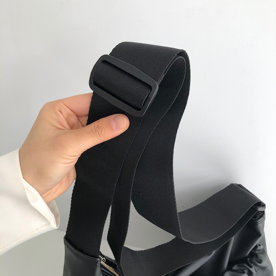 Leather String Pocket Zip-Up Crossbody Bag