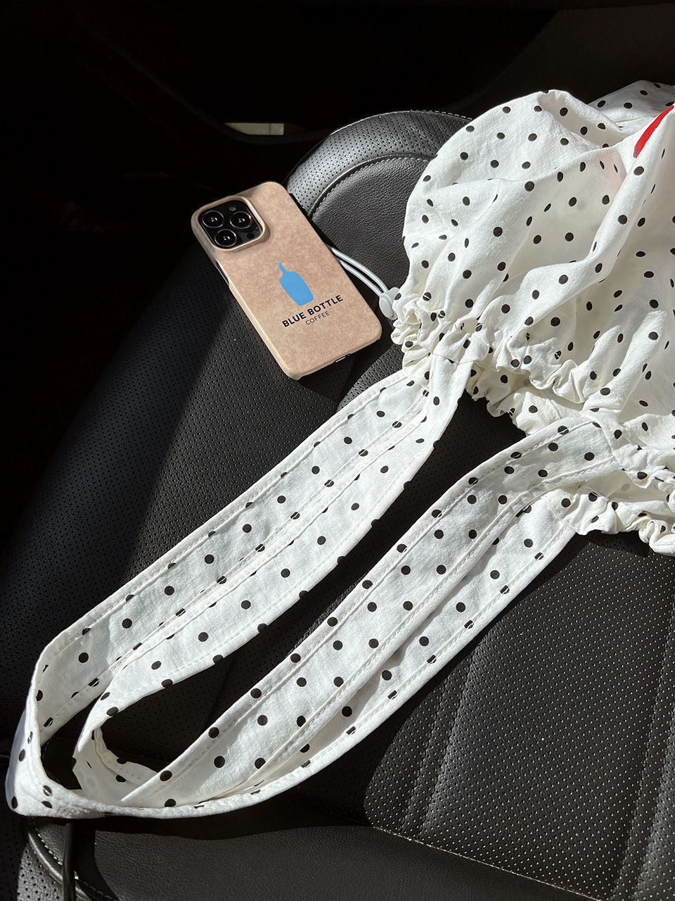 [3 colors] Dot Lettering String Bucket Bag
