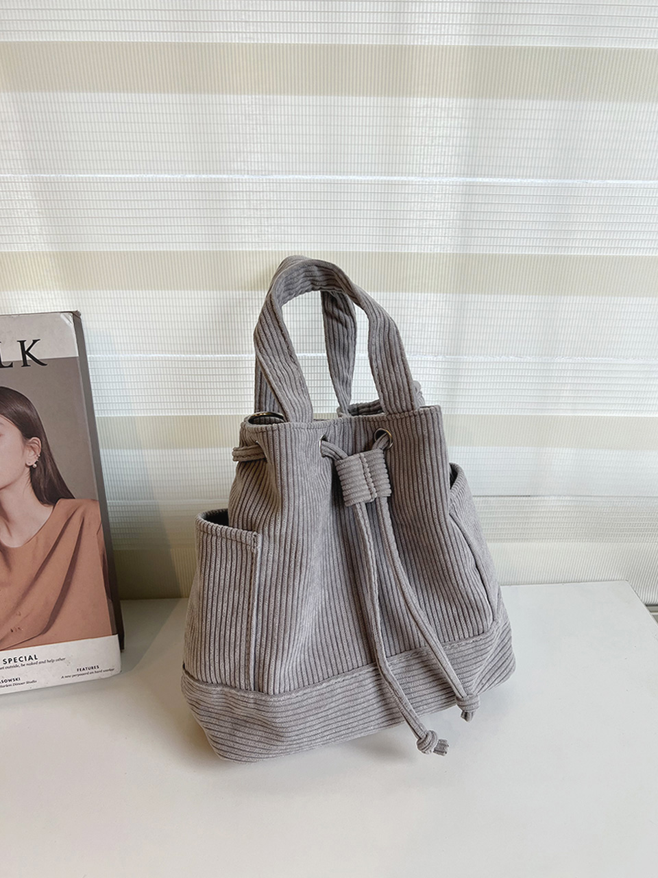 Corduroy Mini Bucket Bag, Bucket Cloth Eco Bag (6 colors)