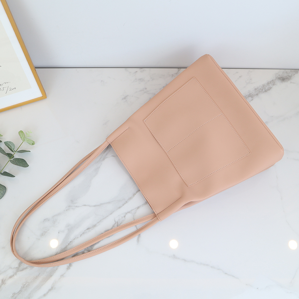 2-Pocket Square Leather Tote Bag/Shoulder Bag