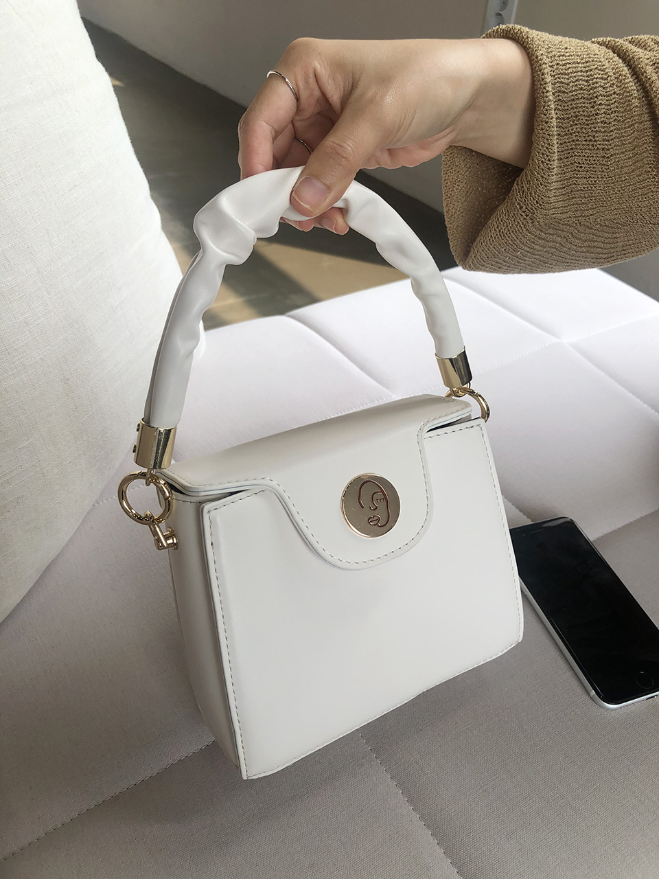 Face Shirring Mini Square Chain Crossbody Bag