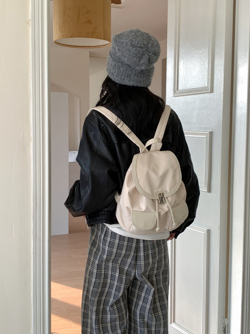 Buckle nylon string pocket daily backpack