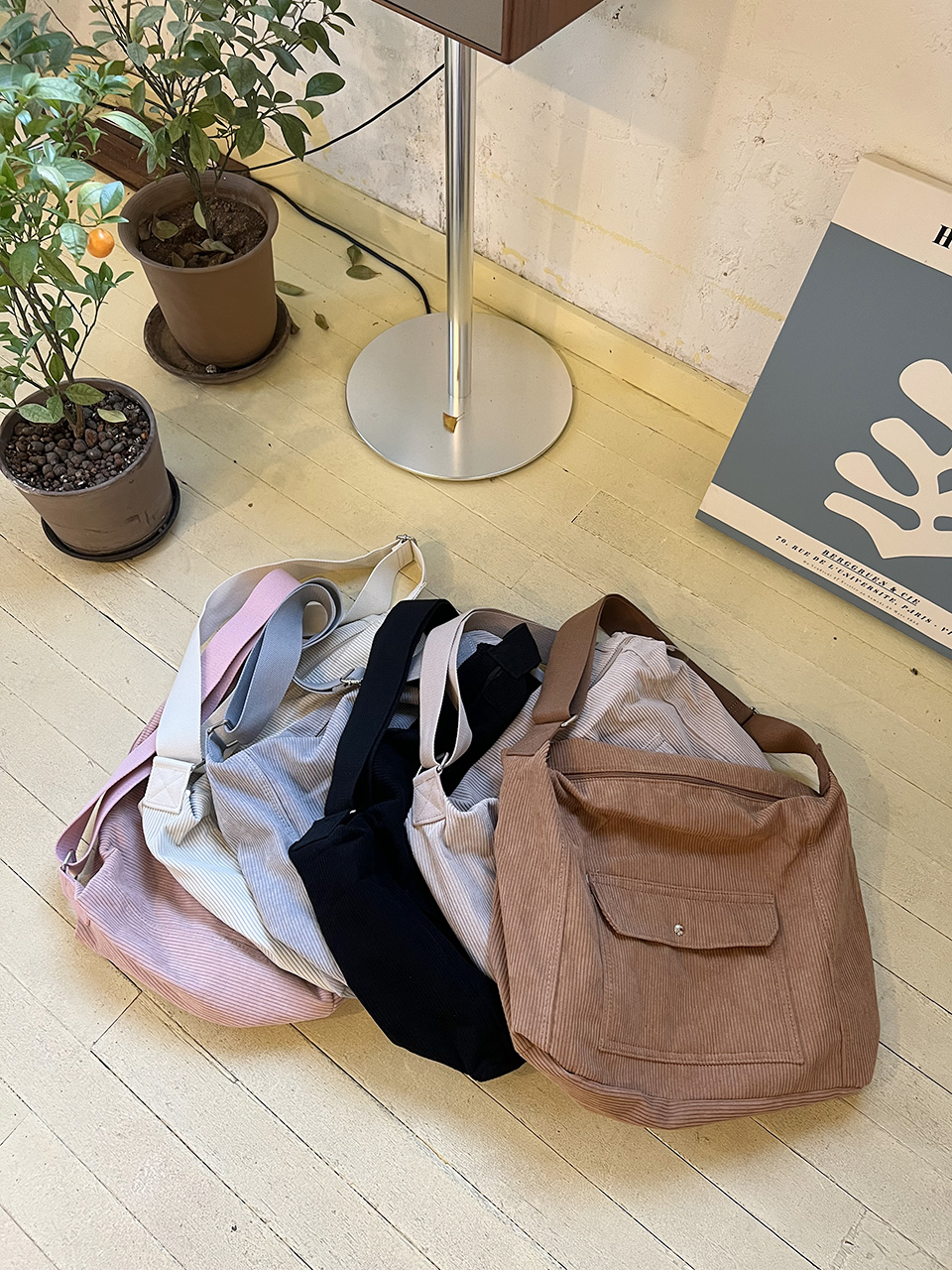 Corduroy Pocket Big Cross Eco Bag (6 colors)