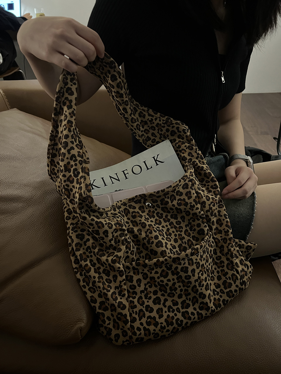 Leopard print suede eco bag/tote bag