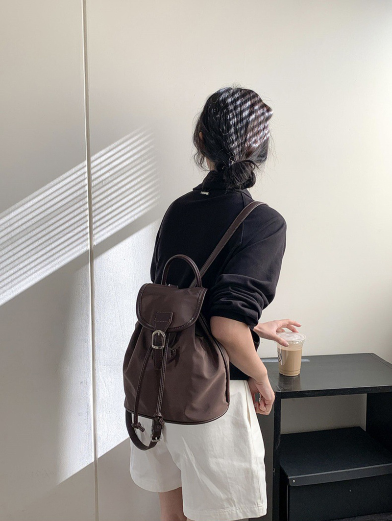 Buckle Faux Leather Nylon Mini Backpack (4 colors)