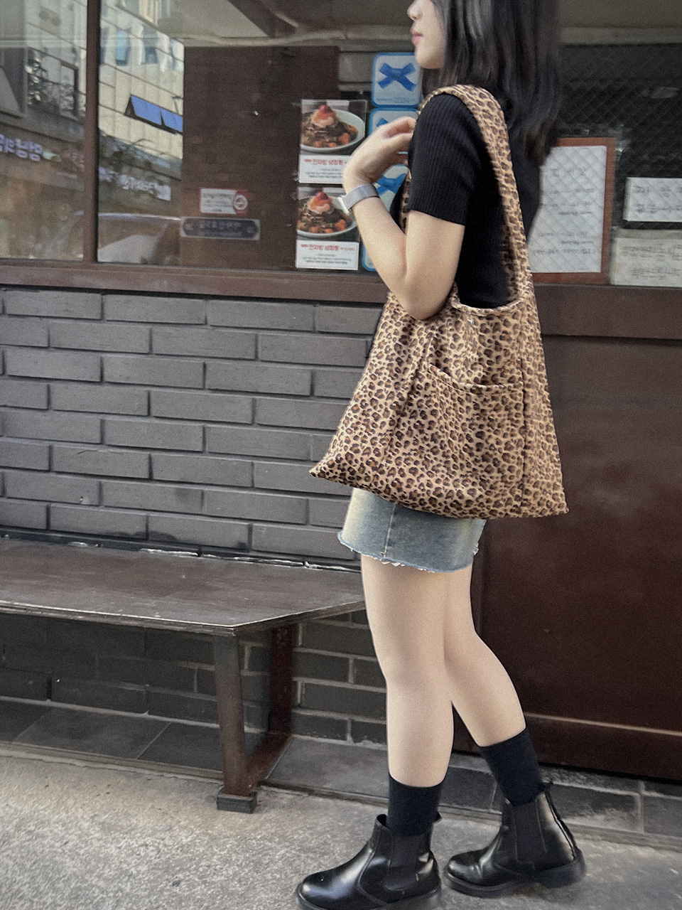 Leopard print suede eco bag/tote bag