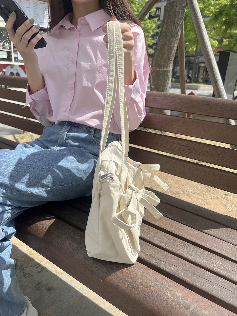 Ribbon Ballet Core Pocket Nylon Shoulder Bag (4 colors)
