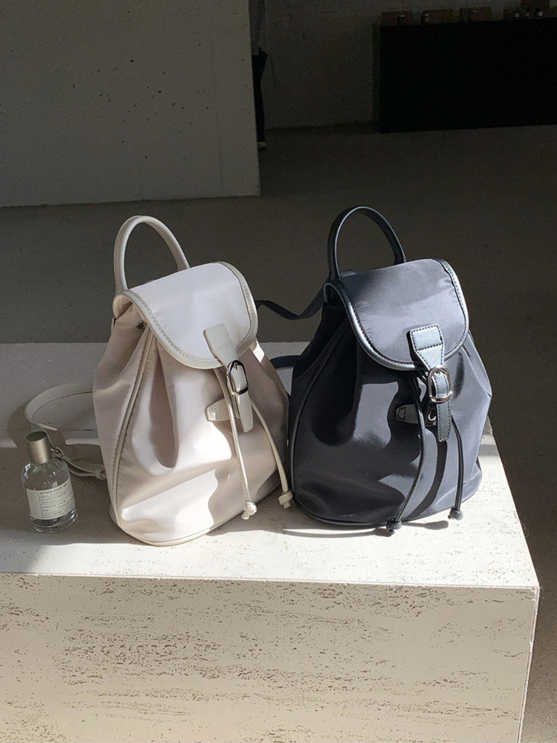 Buckle Faux Leather Nylon Mini Backpack (4 colors)