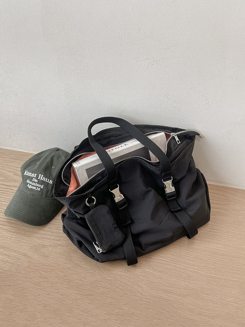 Buckle nylon shoulder bag