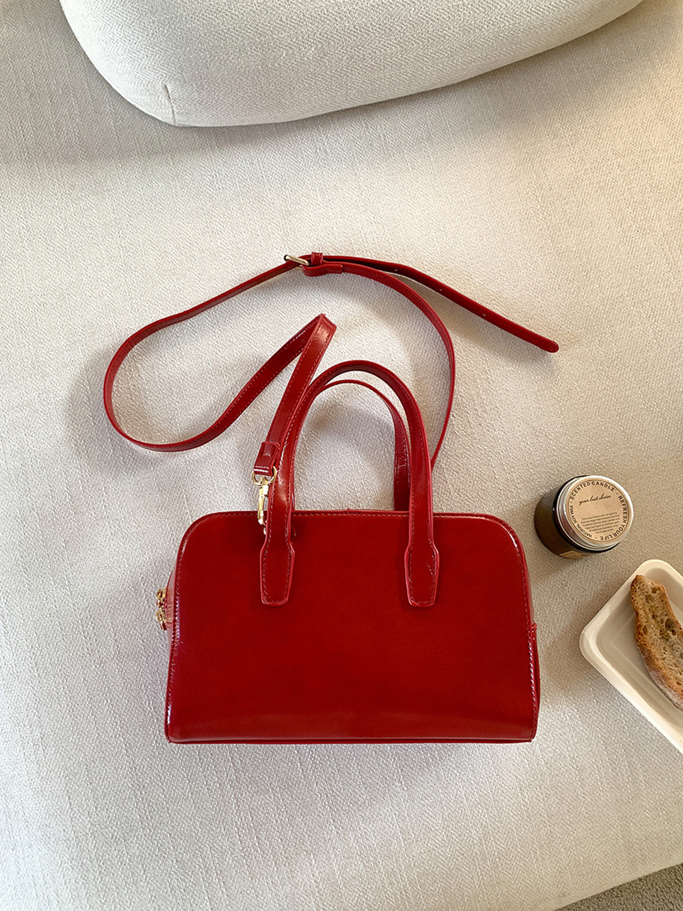 Square zip-up leather tote bag (4 colors)