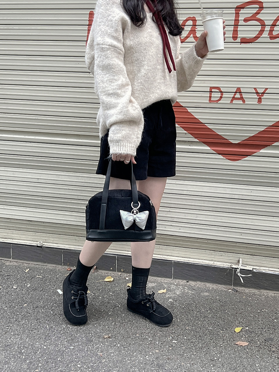 Corduroy Ribbon Charm Mini Tote Bag