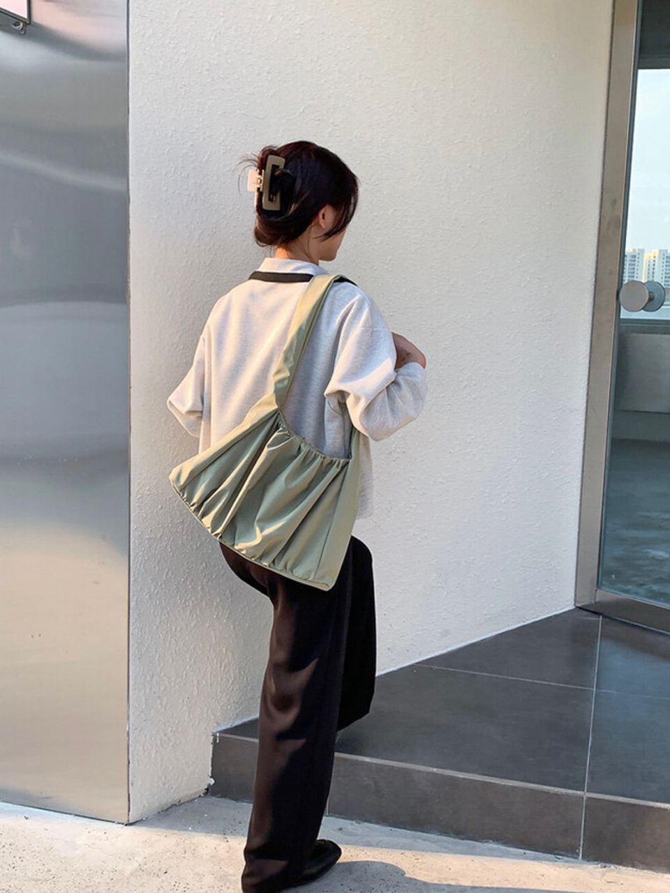 Shirring Daily Nylon Shoulder Bag