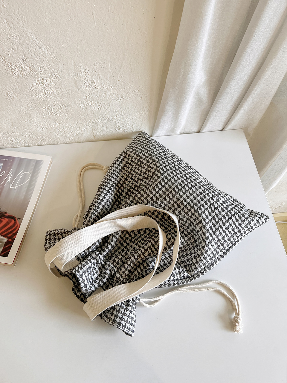 Checkered Bucket Bag Big Shoulder Eco Bag
