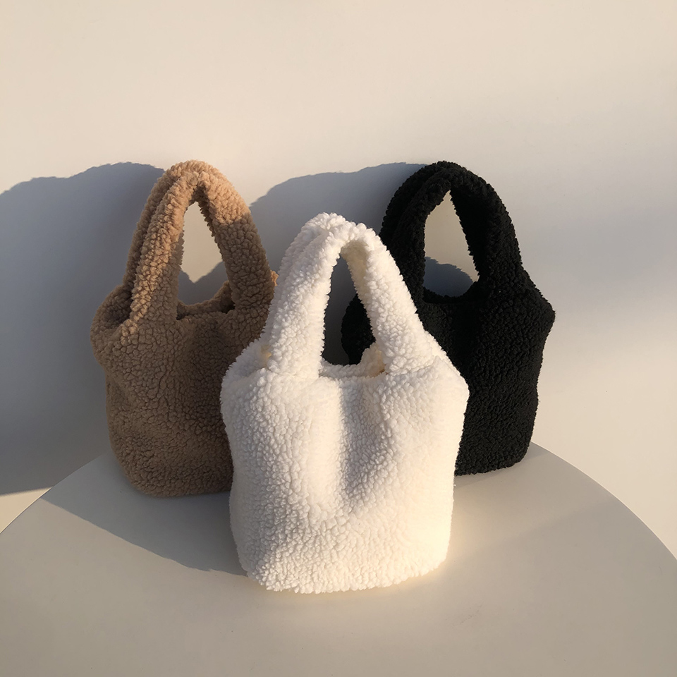 Fleece Boa Handle Tote Bag (3 colors)