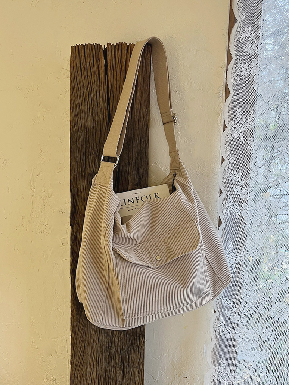 Corduroy Pocket Big Cross Eco Bag (6 colors)