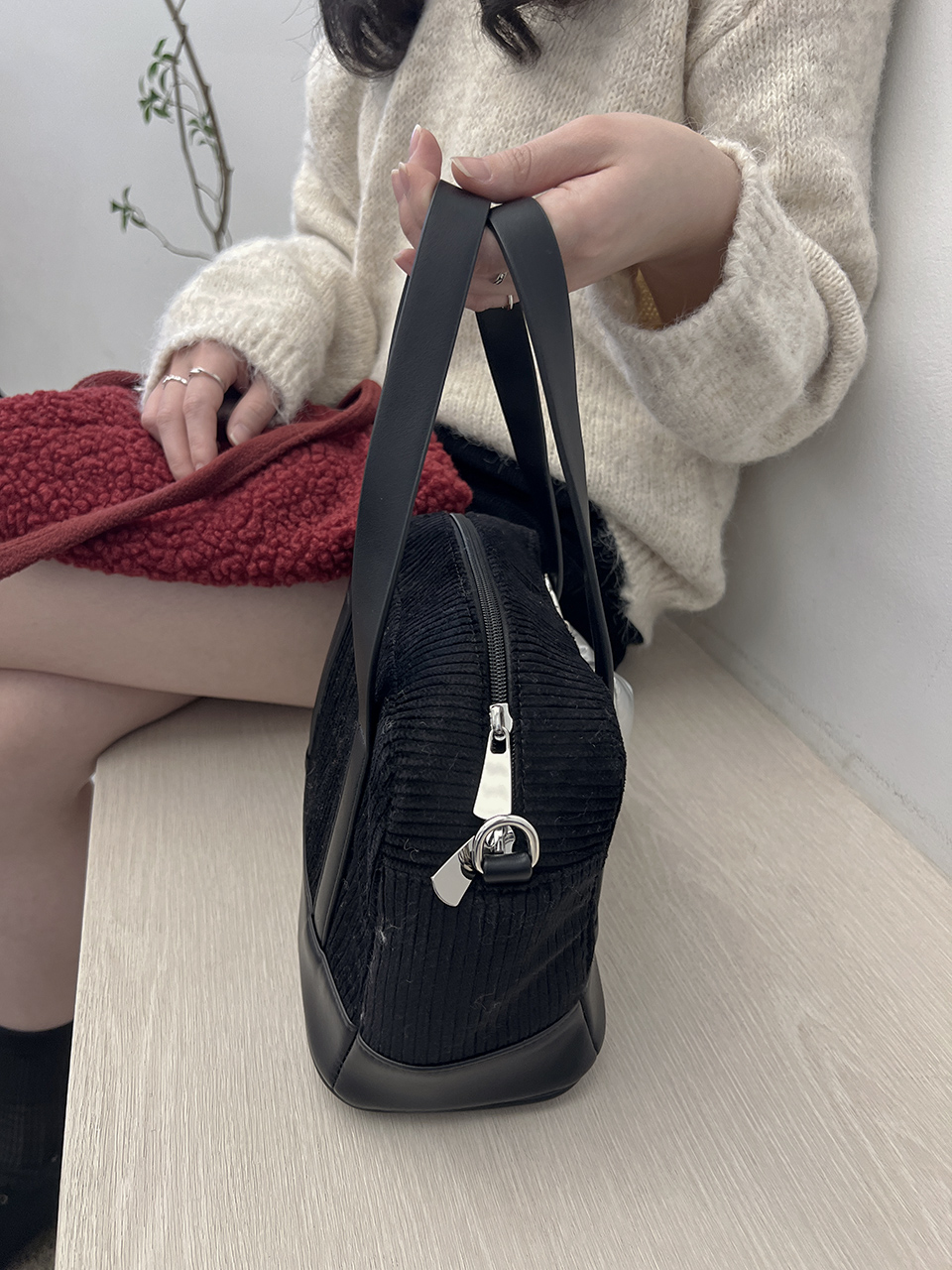 Corduroy Ribbon Charm Mini Tote Bag